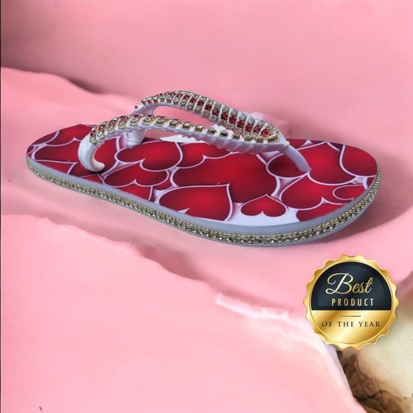 Women's Luxury Flip Flops with hearts, crystals and rhinestones, all occasions. - Picture 17 of 17